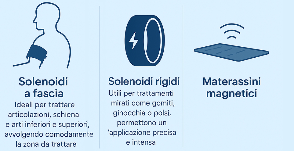 Tipologie di solenoidi per magnetoterapia: fascia, solenoidi, piastre, materassini
